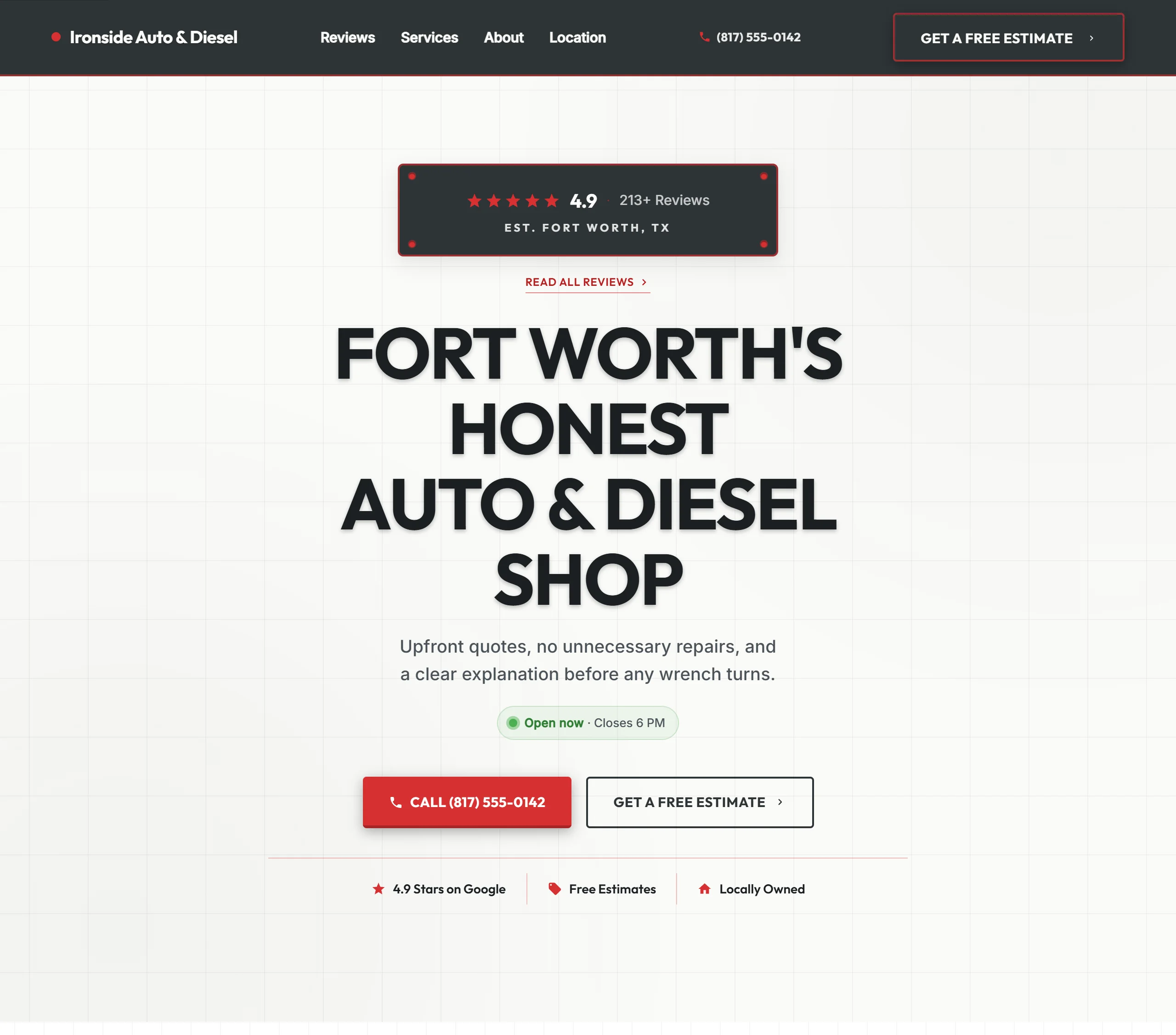 Sample auto repair website design for Ironside Auto and Diesel