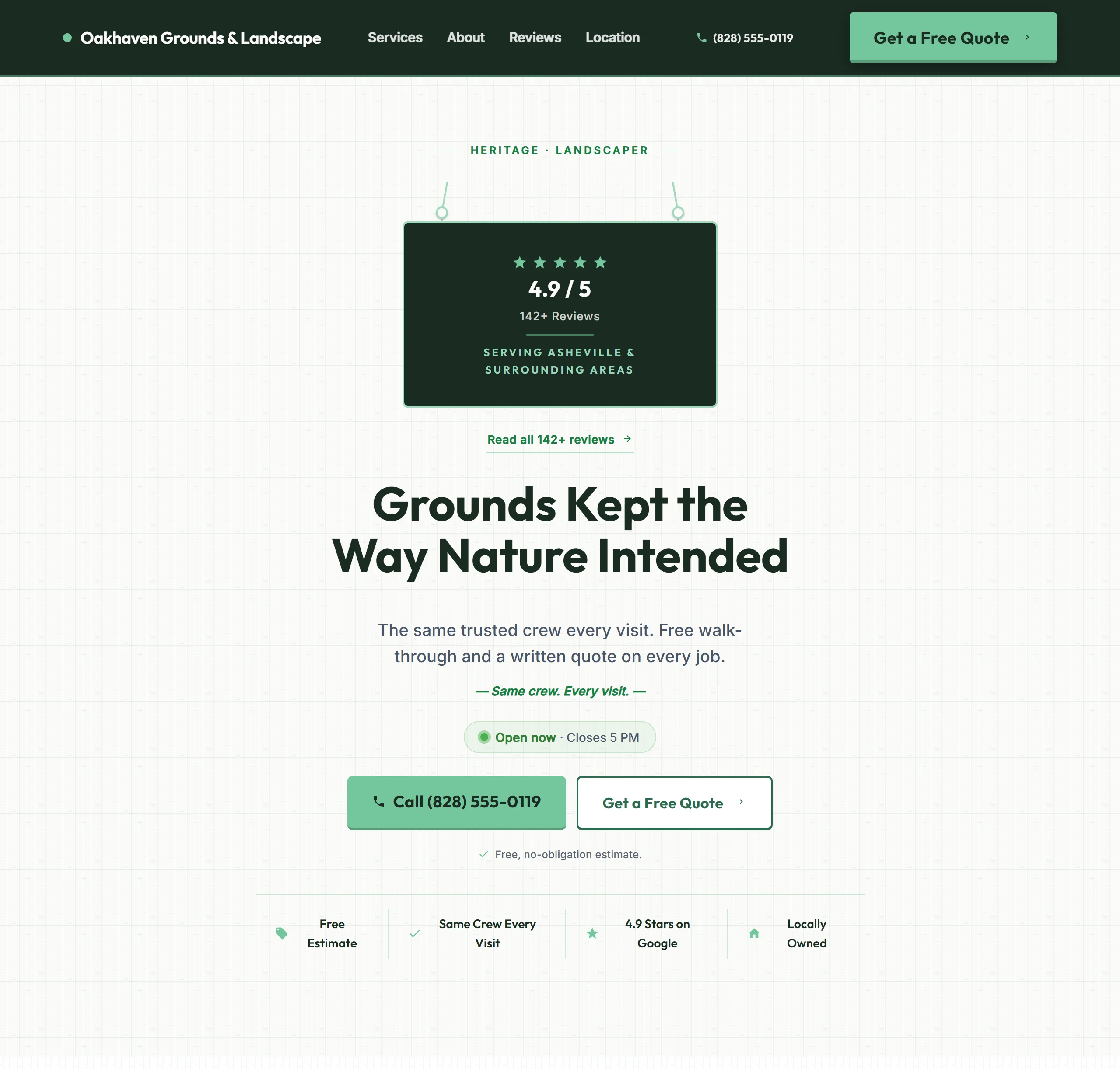 Sample landscaping website design for Oakhaven Grounds and Landscape